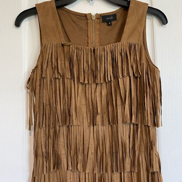 Southern Fringe Tiered Mini Dress Sz Small Hippie Tribe Cowgirl Halloween - Picture 2 of 8